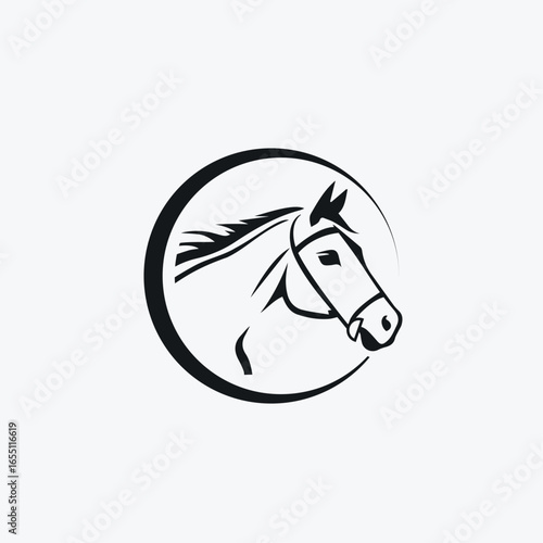 Horse Circle Logo Design. Elegant Horse Silhouette Inside Round Badge.