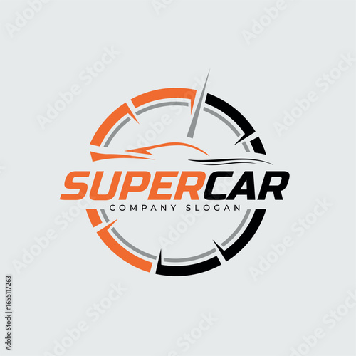 Supercar Logo Design. Sleek Sport Car Silhouette Symbol In Modern Automotive Style.