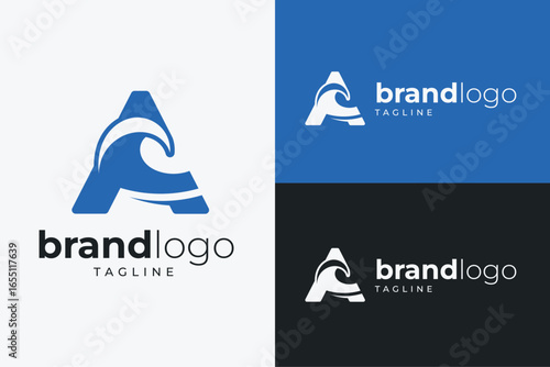 Letter A Wave Monogram Logo. Stylish Initial With Ocean Flow.