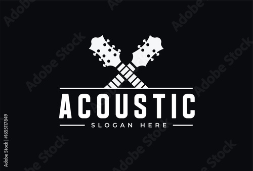 Acoustic Guitar Logo. Musical Instrument In Clean Style.