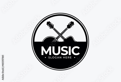 Music Band Emblem Logo. Round Symbol With Musical Theme.