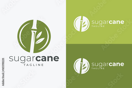 Sugar Cane Circle Logo. Round Agro Emblem Design.