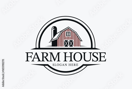 Barn Circle Emblem Logo. Round Farm Building Badge.