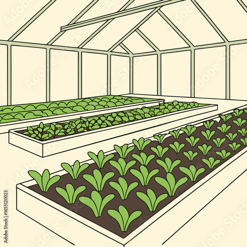 Greenhouse Illustration with Growing Vegetables