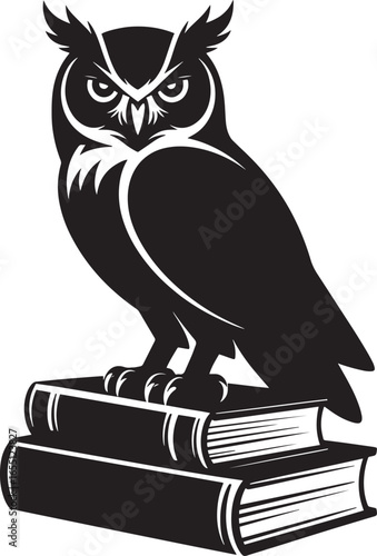 Wise Owl Perched on Stack of Books Symbolizing Knowledge and Education Vector Art