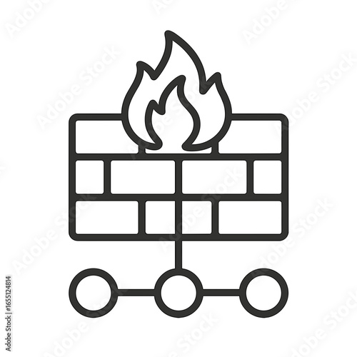 Fire safety wall icon with flame symbol indicating protection  