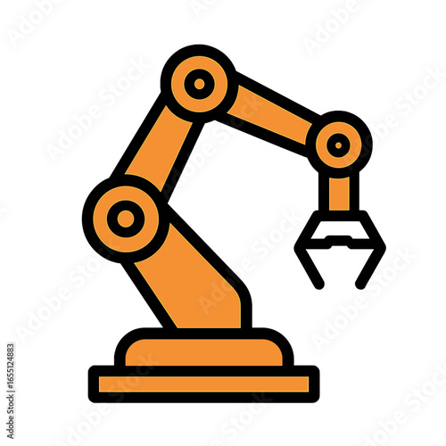 Industrial robotic arm in orange color with grabbing mechanism  