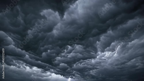 Storm Clouds Flashing with Lightning Strikes in Dramatic Night Sky