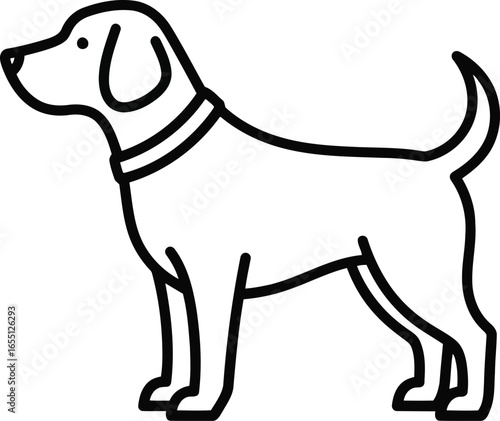 Simple Line Art Illustration of a Standing Dog with a Collar.