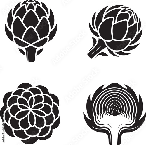 Set of Artichoke silhouette vector illustration isolated On Transparent Background