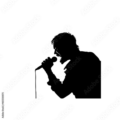 Zombie Singing Microphone Silhouette - Black and White Horror Karaoke Icon