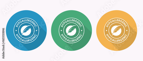 Hypoallergenic Symbol Icons in Blue, Green and Yellow Circular Designs on White Background