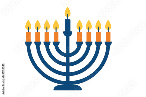 Hanukkah menorah with lit candles displayed during the Festival of Lights celebration in a festive setting