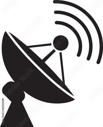 Satellite Dish Icon Vector Illustration. Communication Antenna Symbol. Signal Receiver. Black Shape