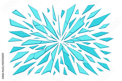 Crystal-like shards radiate from the center, creating a striking visual effect in bright blue hues and angular shapes