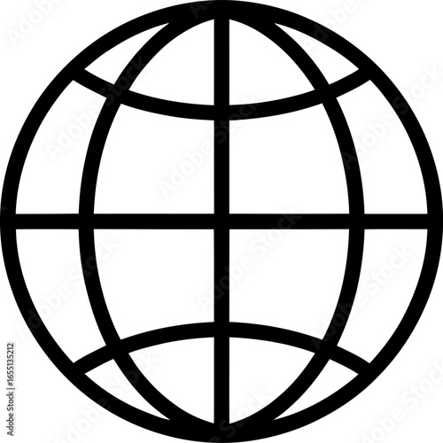 Simple black and white globe icon representing global connection and the internet. Vector illustration.