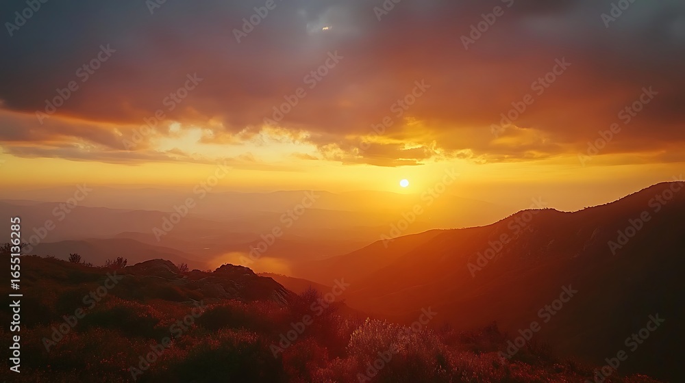 Fototapeta premium Sunset brilliance over trees and colorful terrain high resolution picture