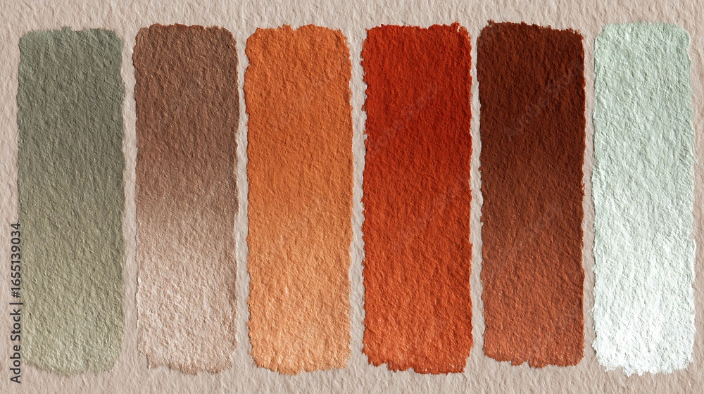 Fototapeta premium Harmonious palette blending sage greens, browns, and terracotta on textured paper