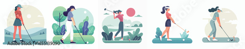 vector of woman playing golf