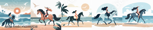 vector of woman riding a horse