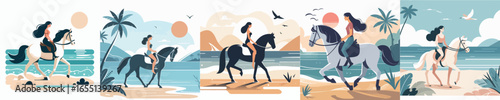 vector of woman riding a horse
