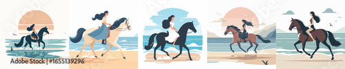 vector of woman riding a horse