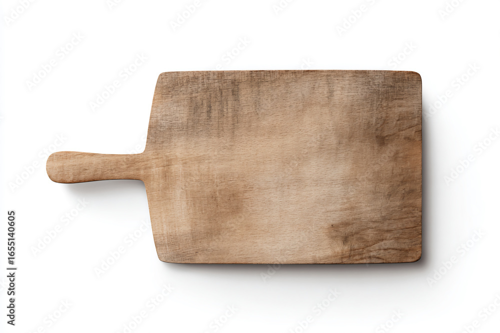 Fototapeta premium a wooden cutting board with a handle on a white surface