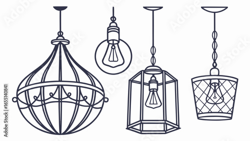 Ceiling Lamps Set – Modern Chandeliers and Hanging Light Decorations Vector