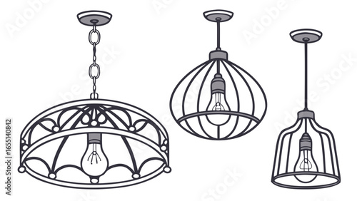 Ceiling Lamps Set – Modern Chandeliers and Hanging Light Decorations Vector