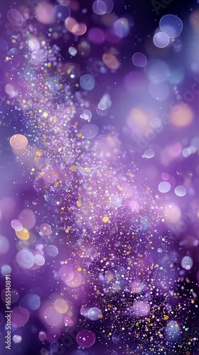 Colorful Cosmic Swirl With Sparkling Bokeh Effect in Purple and Gold Shades.