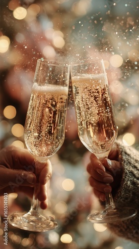 Celebrating With Cheers and Sparkling Drinks at a Festive Gathering During th...