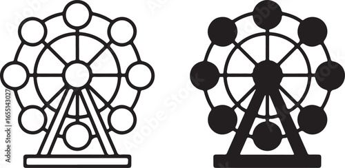 Ferris Wheel Icons – Outline and Solid Vector for Amusement Parks