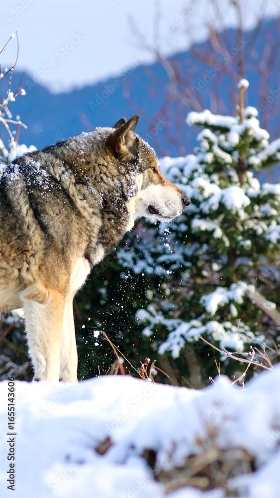 Obraz premium Winter wolf in snowy mountains