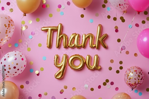 Decorative Display With Thank You Sign and Colorful Balloons for Celebration ...