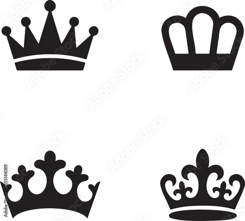 Set of Royal Crown silhouette vector illustration isolated On Transparent Background