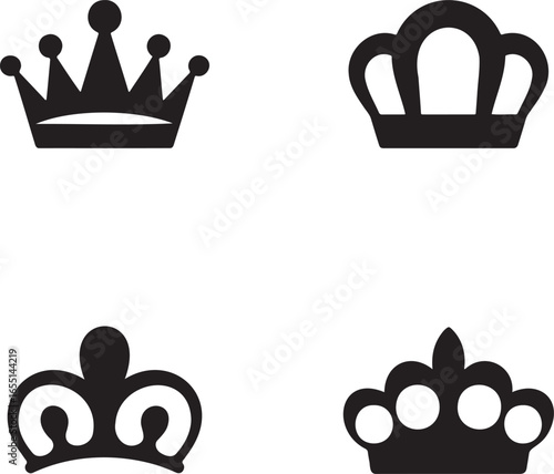 Set of Royal Crown silhouette vector illustration isolated On Transparent Background