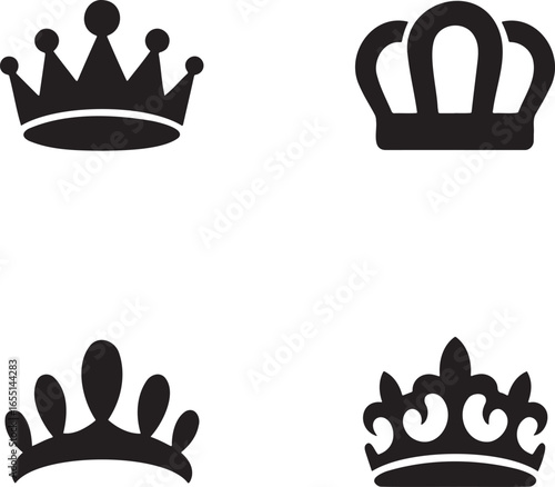 Set of Royal Crown silhouette vector illustration isolated On Transparent Background