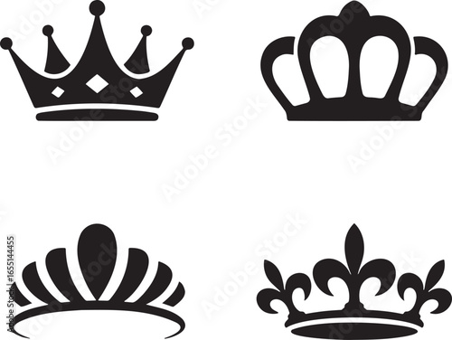 Set of Royal Crown silhouette vector illustration isolated On Transparent Background