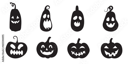 Silhouette of a pumpkin with a carved face, set of halloween pumpkins