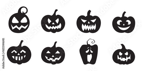 Silhouette of a pumpkin with a carved face, set of halloween pumpkins