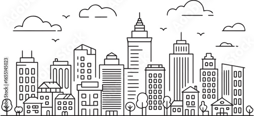 minimalist architectural line art city skyline vector eps ai format perfect for design and urban concepts