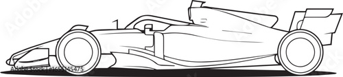 detailed formula 1 car vector blueprint style technical line drawing side profile perfect for motorsport branding