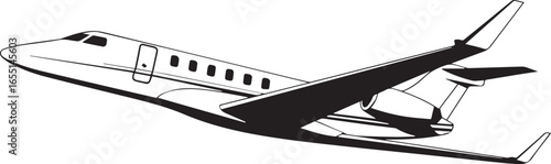 monochrome passenger airplane vector artwork side view sleek jet aircraft with swept wings and tail stabilizer drawing