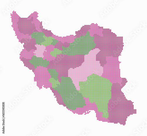 Iran dotted map. Digital style map of the country on white background. Iran shape with circle dots. Colored dots style. Small size circles. Vibrant vector illustration.