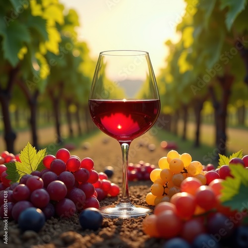 Wallpaper Mural vibrant wine glass surrounded lush vineyard rows fresh grapes vineyard landscape bountiful harvest, wineglass, white, red, clusters, leaf, tasting, nature Torontodigital.ca