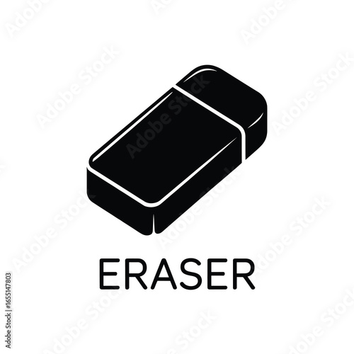 black vector silhouette of a classic rectangular eraser with slightly rounded corners
