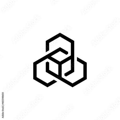 abstact three hexagon outline conection logo