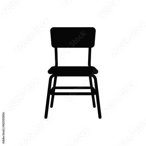 black vector silhouette of a classic school chair with straight legs, flat seat, and rectangular backrest
