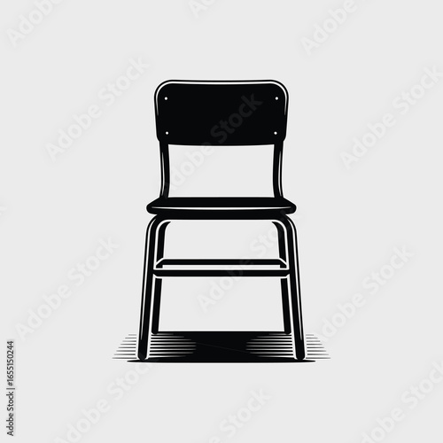 black vector silhouette of a classic school chair with straight legs, flat seat, and rectangular backrest