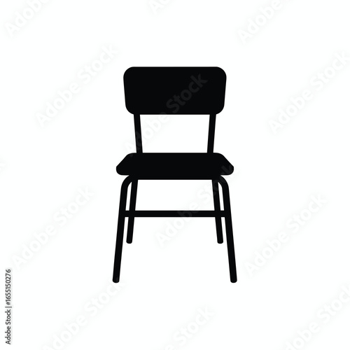 black vector silhouette of a classic school chair with straight legs, flat seat, and rectangular backrest